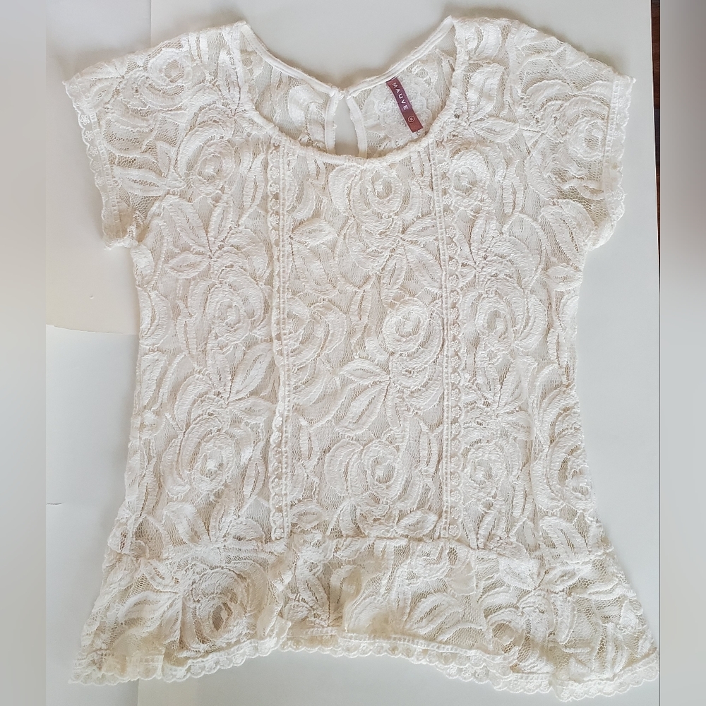 "Mauve" Lace Top, Ladies Medium, Ivory, Pretty, See Through, Great Top